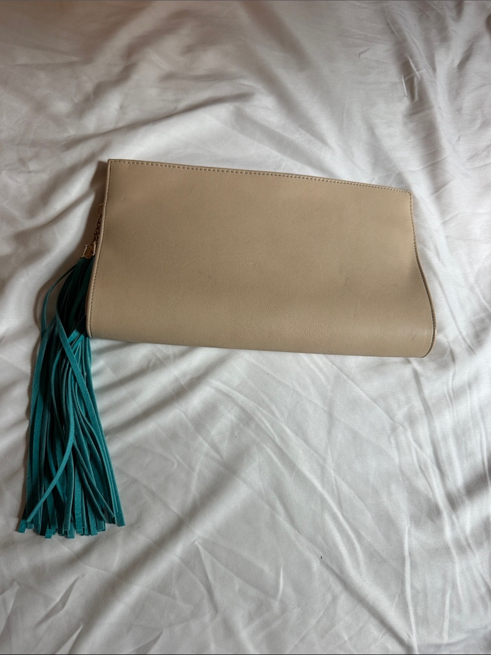 Cream Clutch with Teal Fringe Tassel